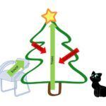 illustration représentant un chat sur le point de grimper à un sapin de noël