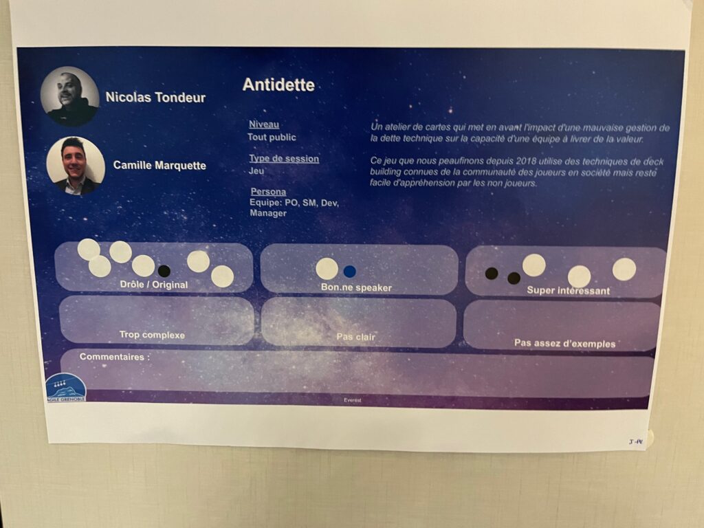 Photo des feedback suite à l'atelier antidette